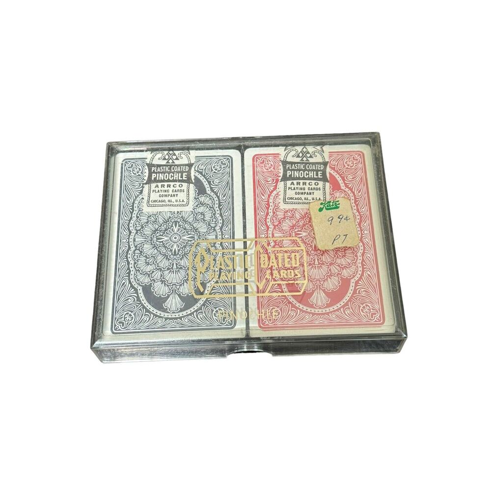Arrco Playing Card Co. Pinochle VTG USA In Original Plastic Case Chicago SEALED - Picture 2 of 9